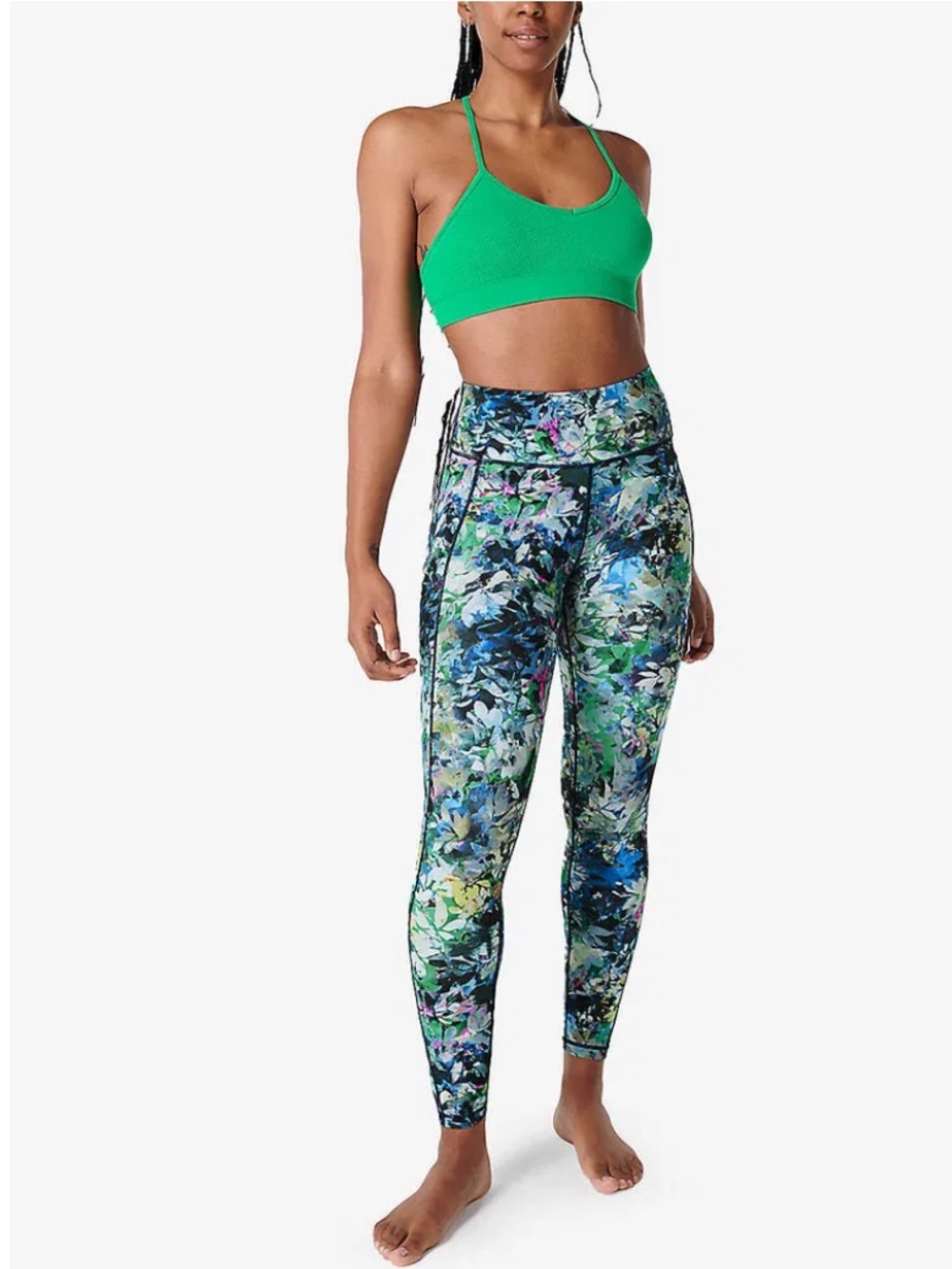 Sweaty Betty Green Floral Print High-Waist Leggings